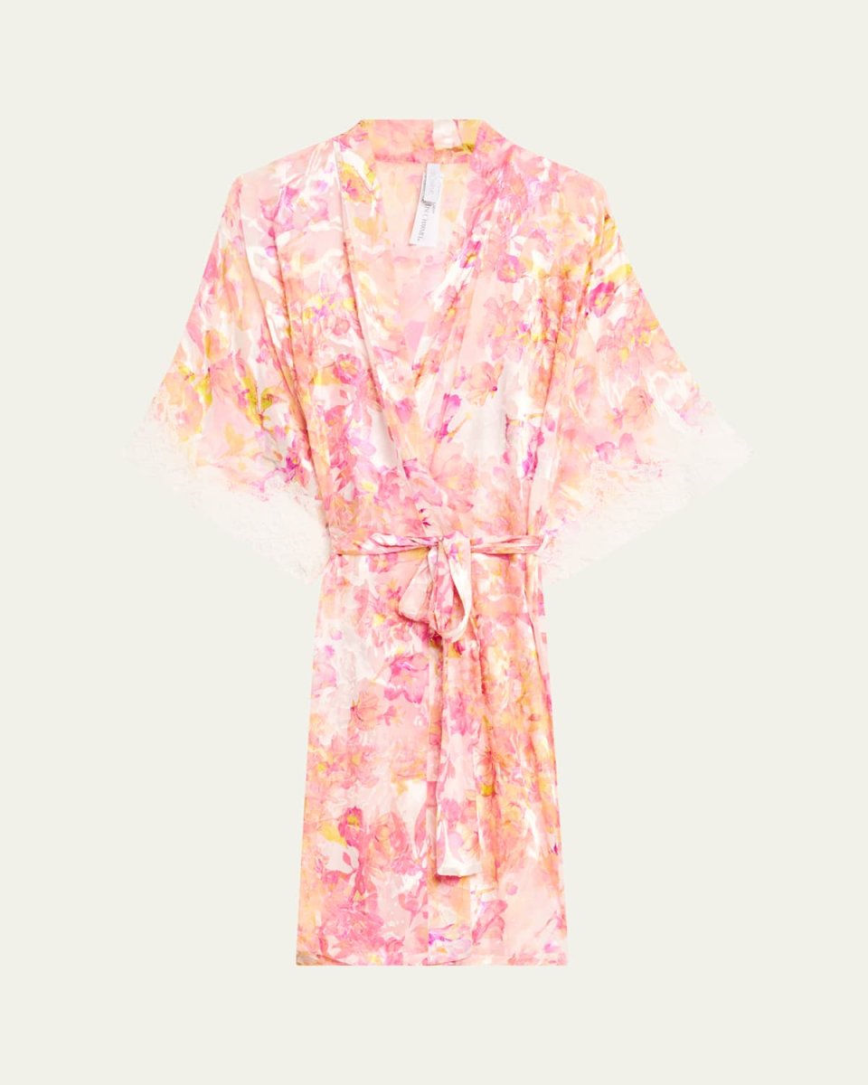 Folie D'Ete Floral-Print Devore Satin Rob